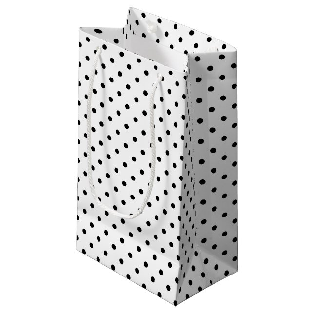 Petit Sac Cadeau Pois noirs et blancs (Devant Angle)