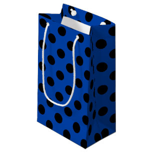 Petit Sac Cadeau Pois noirs sur bleu royal