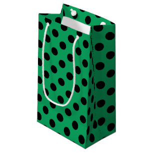 Petit Sac Cadeau Pois noirs sur vert frais