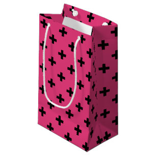 Petit Sac Cadeau Polka noire croise sur fuchsia