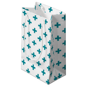 Petit Sac Cadeau Polka turquoise croise sur blanc