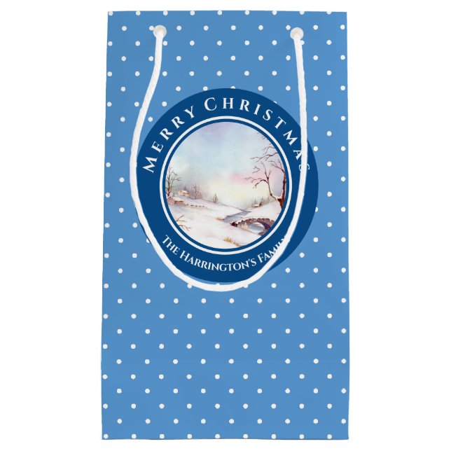 Petit Sac Cadeau Pont neige aquarelle Paysage Noël (Devant)