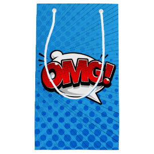 Petit Sac Cadeau Pop Art OMG ! sur bleu