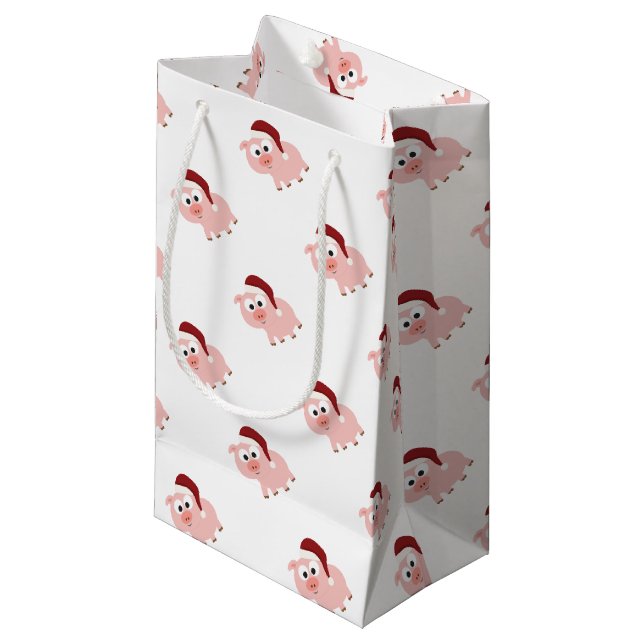 Petit Sac Cadeau Porc de Père Noël (Devant Angle)