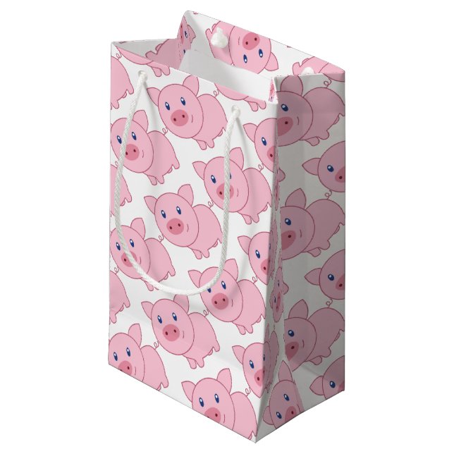 Petit Sac Cadeau Porcs roses (Devant Angle)