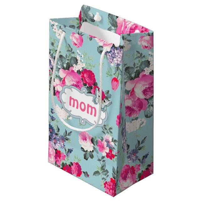 Petit Sac Cadeau Pour Toi, Maman. Vieux Roses et papillon (Devant Angle)