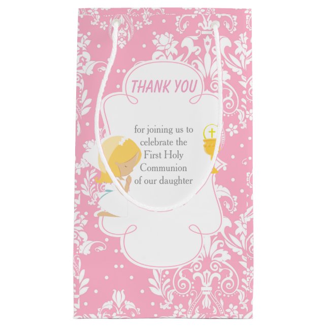 Petit Sac Cadeau Première Communion Blonde cheveux fille Merci (Devant)