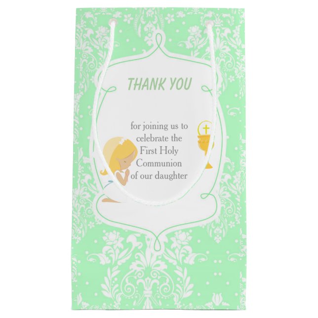 Petit Sac Cadeau Première Communion Blonde cheveux fille Merci (Devant)