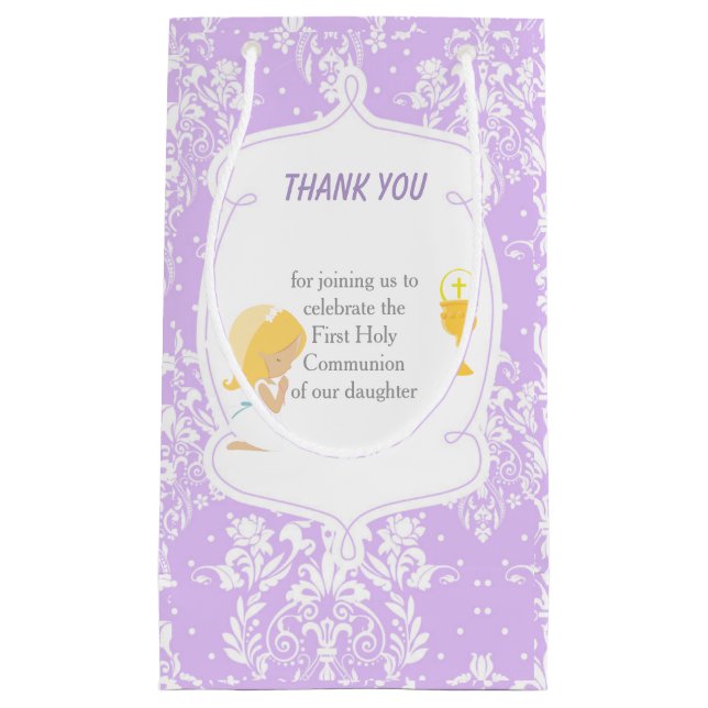 Petit Sac Cadeau Première Communion Blonde cheveux fille Merci (Devant)
