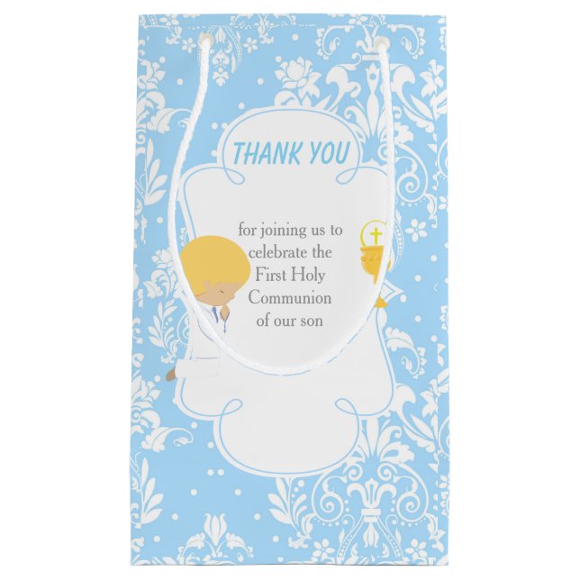Petit Sac Cadeau Première Communion Blonde cheveux Merci garçon (Devant)