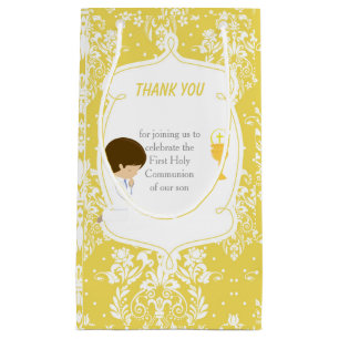 Petit Sac Cadeau Première Communion Cheveux Bruns Garçon Merci