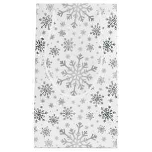 Petit Sac Cadeau Pretty Silver Flammes de neige de Noël en hiver b
