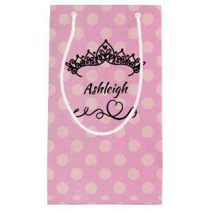 Petit Sac Cadeau Princesse Tiaras et Coeurs sur papier d'enveloppem