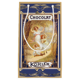 Petit Sac Cadeau Publicité chocolat victorienne élégant bleu