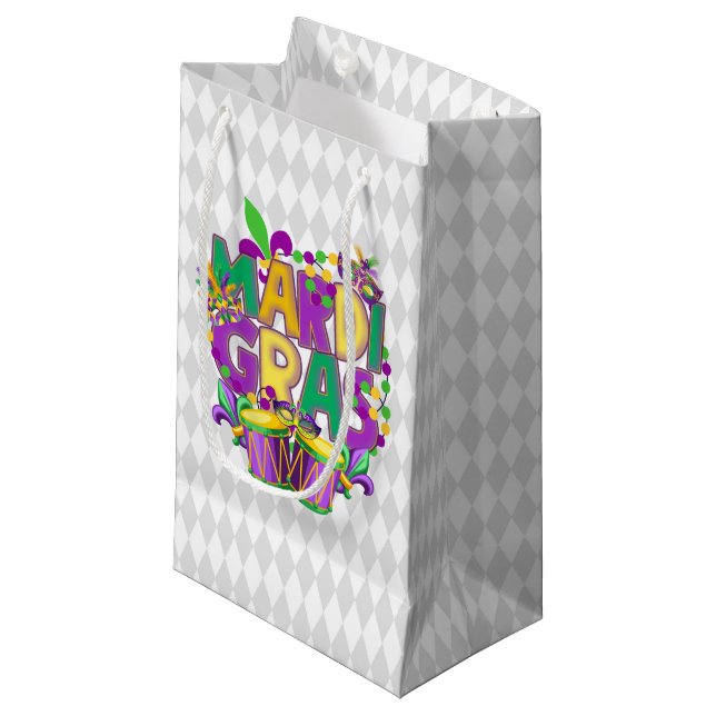 PETIT SAC CADEAU PURPLE OR VERT HEUREUX MARDI GRAS (Devant Angle)