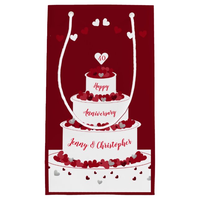 Petit Sac Cadeau quarantième Gâteau rouge d'anniversaire de mariage (Devant)