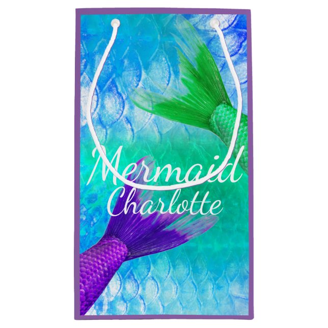 Petit Sac Cadeau Queues et échelles de sirène pourpres et Turquoise (Dos)