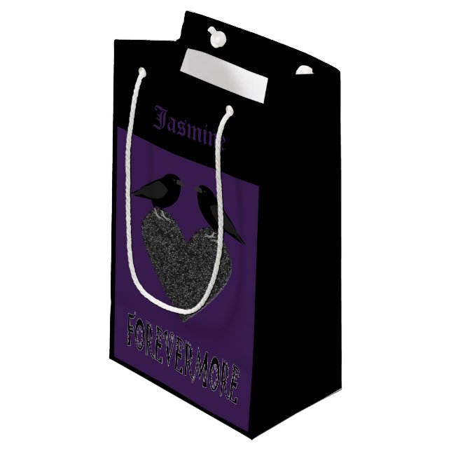 Petit Sac Cadeau Ravens gothiques et Black Heart Custom (Devant Angle)