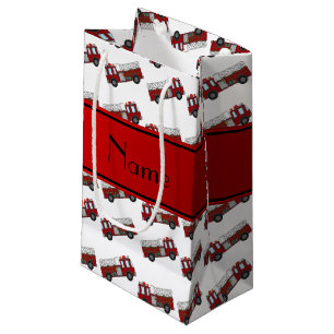 Petit Sac Cadeau Rayure blanche nommée personnalisée de rouge de
