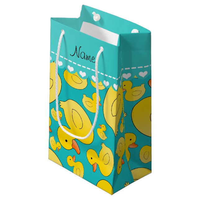 Petit Sac Cadeau Rayure bleue de rubberducks nommés faits sur (Devant Angle)