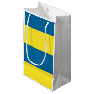 Petit Sac Cadeau Rayures   Bleu et jaune   Personnalisable