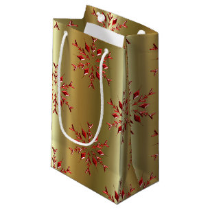 Petit Sac Cadeau Red Christmas Stars on Gold