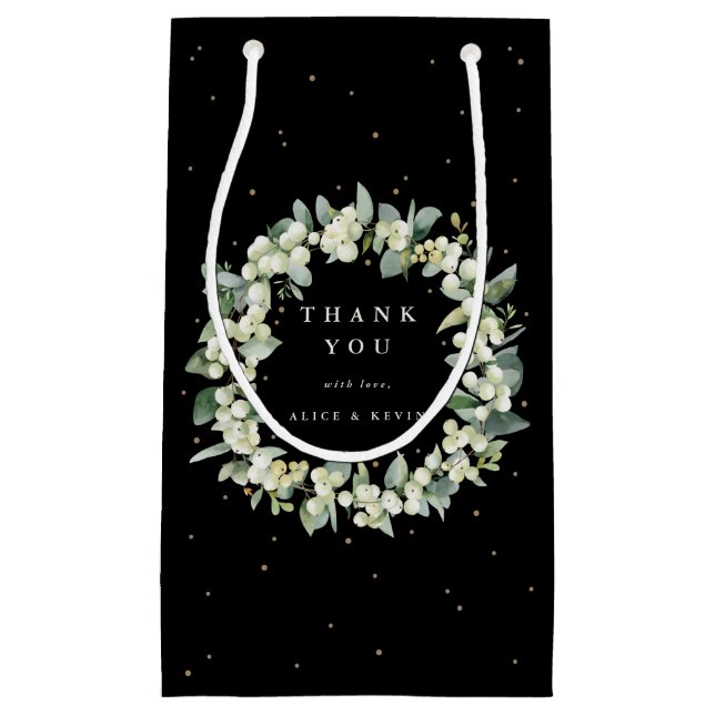 Petit Sac Cadeau Remerciement de Noël / Fêtes Snowberry+Eucalyptus (Devant)