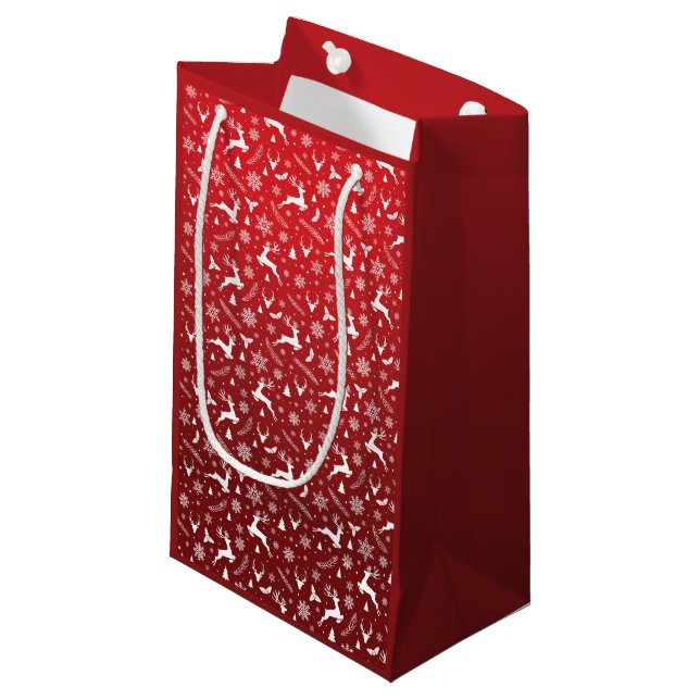 Petit Sac Cadeau Renne rouge motif Joyeux Noël Flocons de neige (Devant Angle)
