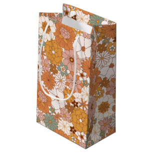 Petit Sac Cadeau Retro Boho Terracotta Floral Fleurs Bohème