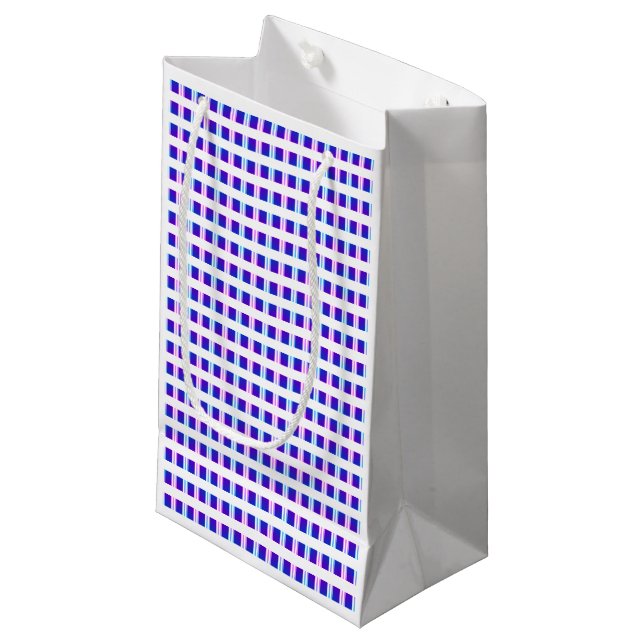 Petit Sac Cadeau rétro électrique rayé bleu & violet (Devant Angle)