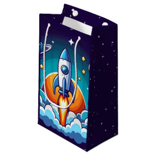 Petit Sac Cadeau Rétro, fusée spatiale