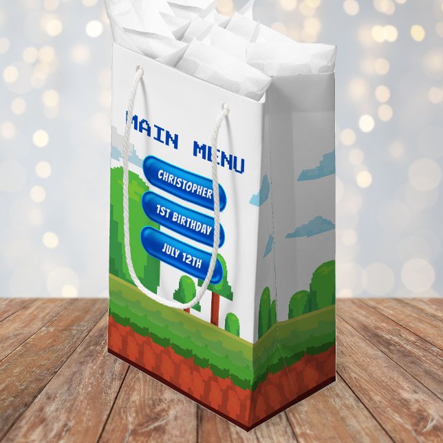 Petit Sac Cadeau Retro Video Game Menu 1ère fête d'anniversaire (Retro Video Game Menu 1st Birthday Party Small Gift Bag
)