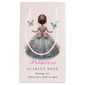 Petit Sac Cadeau Robe princesse en argent rose Fête d'anniversaire