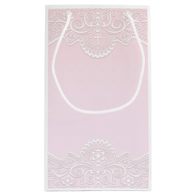 Petit Sac Cadeau Rose, dentelle blanche, religieuse (Dos)