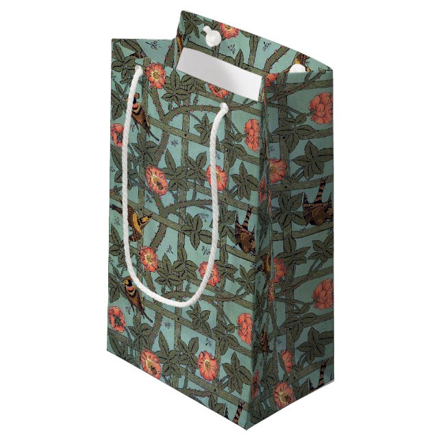 Petit Sac Cadeau Rose d'Escalades & Petit Oiseau, William Morris (Devant Angle)