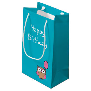 Petit Sac Cadeau Rose et Tan de hibou de joyeux anniversaire