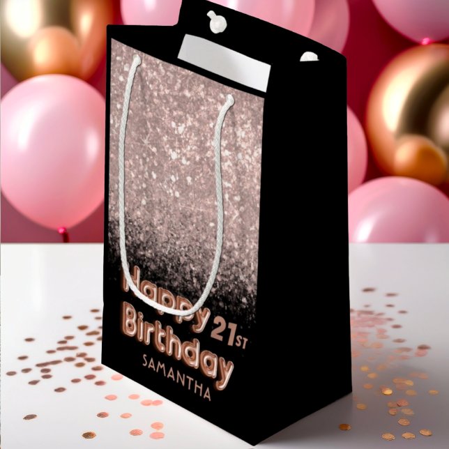 Petit Sac Cadeau Rose Gold & Black Parties scintillant Joyeux Anniv (Créateur téléchargé)