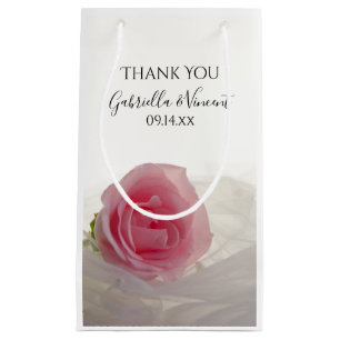 Petit Sac Cadeau Rose rose sur remerciement de mariage blanc