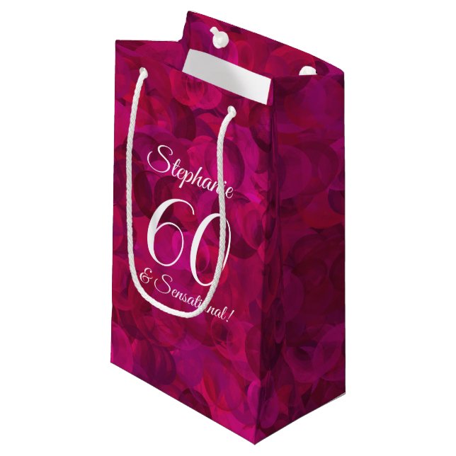 Petit Sac Cadeau Rose rouge rose 60 et fête d'anniversaire sensatio (Devant Angle)