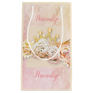 Petit Sac Cadeau Roseraie rose tiara diamant