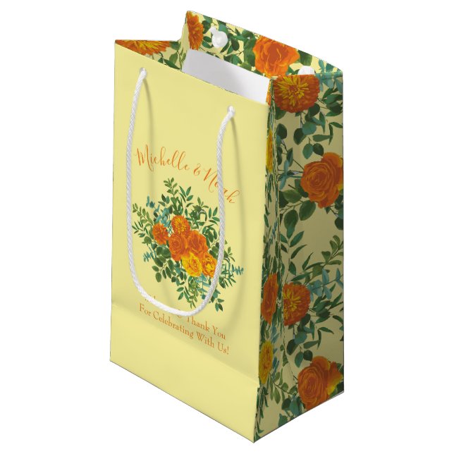 Petit Sac Cadeau Roses Mariages orange jaune printemps (Devant Angle)