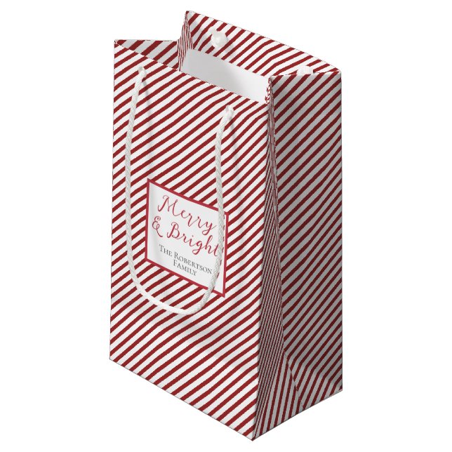 Petit Sac Cadeau Rouge et blanc Grandes Joyeuses et brillantes (Devant Angle)