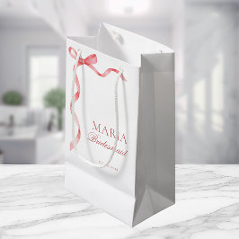 Petit Sac Cadeau Ruban de Coquette Rose Arc Bow Mariage Demoiselle 