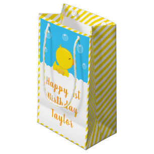Petit Sac Cadeau Rubber Ducky Jaune et Bleu Joyeux anniversaire