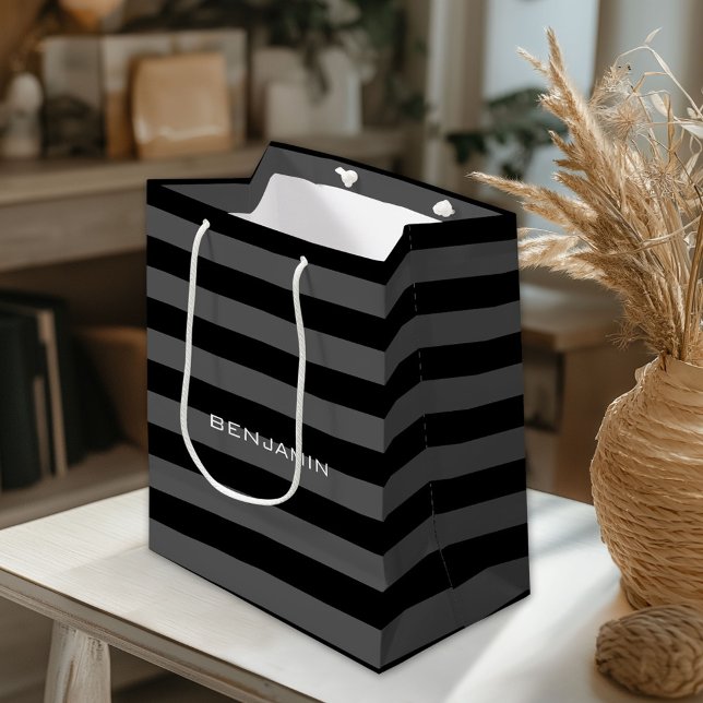 Petit Sac Cadeau Rugby noir et gris avec nom personnalisé (Custom Gift Bag)