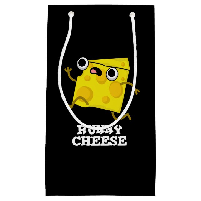 Petit Sac Cadeau Runny Cheese Funny Food Pun Dark BG (Devant)