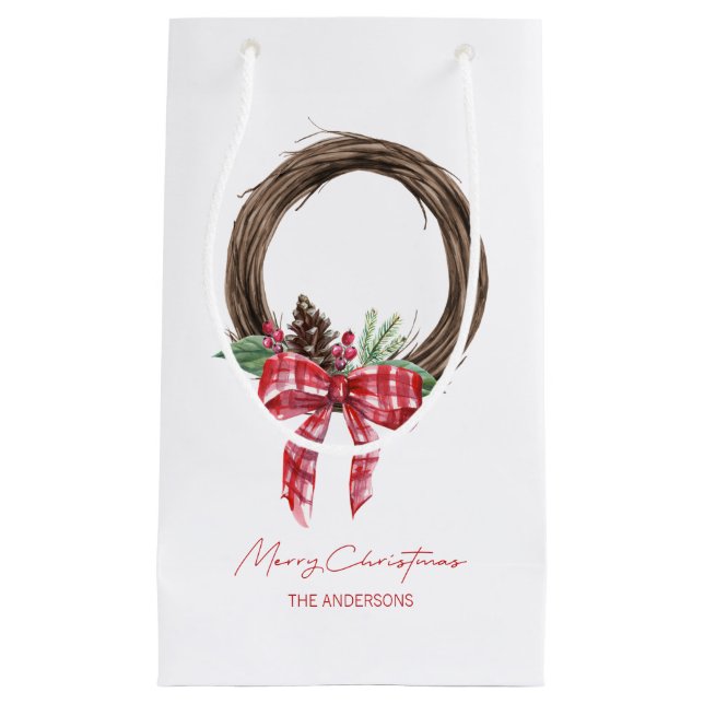 Petit Sac Cadeau Rustic Grapevine Wreath Joyeux Noël (Devant)