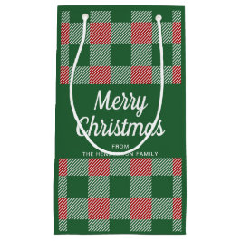 Petit Sac Cadeau Rustique Green Plaid Joyeux Noël