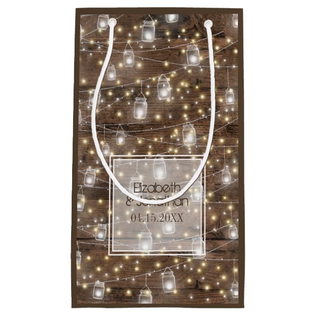 Petit Sac Cadeau Rustique Mason Jar Lumières Romantique (Devant)
