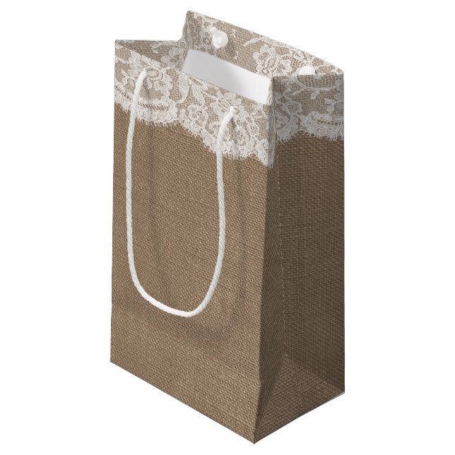 Petit Sac Cadeau Sacs-cadeaux de la collection Mariage Burlap & Lac (Devant Angle)
